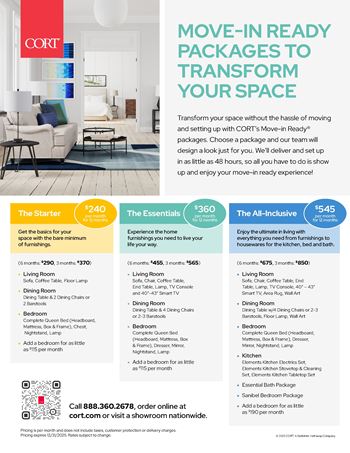 An advertisement for CORT move-in ready packages to transform your space.
